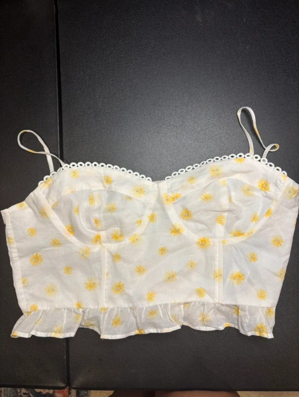 Forever 21 White & Yellow Daisy Bustier Crop Top - Size L
